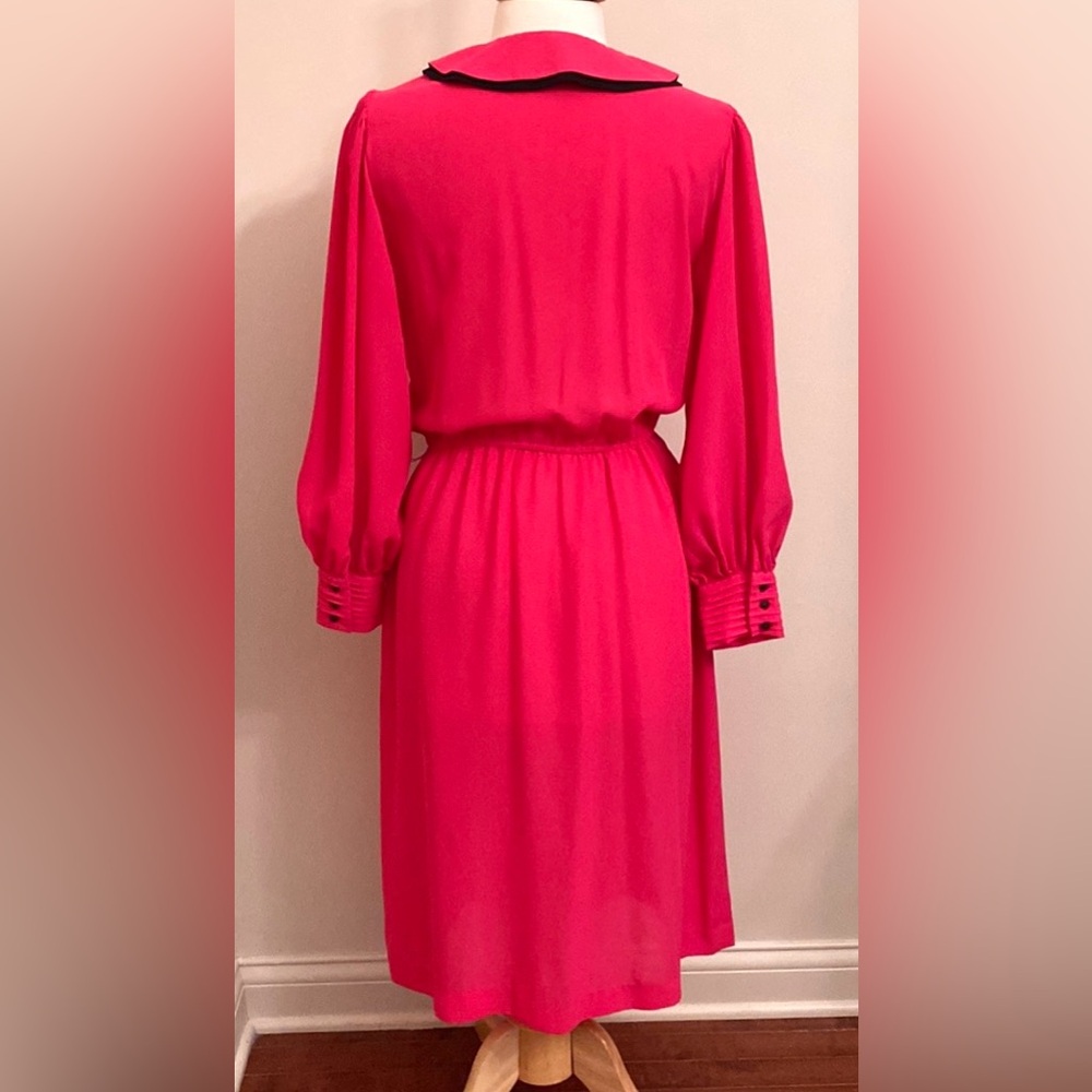 MS Chaus Pink Black Pleated Chiffon Size 10 Old Money Preppy Chic Romantic Dress - Picture 9 of 12